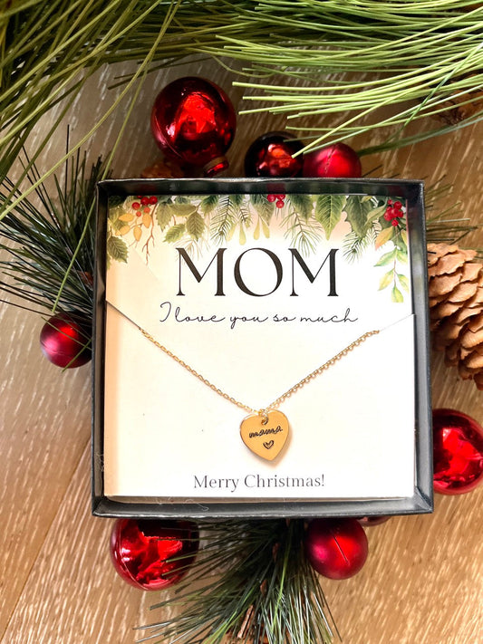 Gold Heart Minimalist Mama Necklace + FREE Gift Box