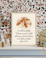Faith-filled kitchen décor showing John 6:35 scripture printable in a wooden frame with rustic accents
