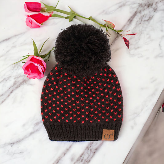 NEW CC Exclusive Womens Pom Knit Hearts Beanie - 4 Cute Styles!