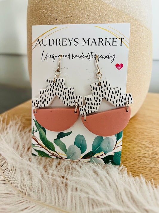 Polymer Clay Earrings Pink, White, & Black - Comes in Gold or Silver