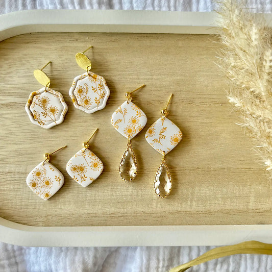 Dandelion Floral Delicate Clay Earrings