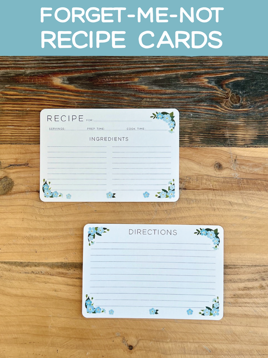 Forget-Me-Not Floral Recipe Cards With Rounded Corners