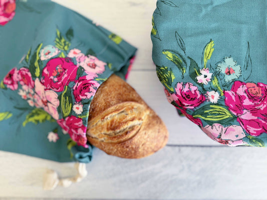 Floral Bread Bag + Bowl Cover Set | Reusable Garden Linen Baking Duo