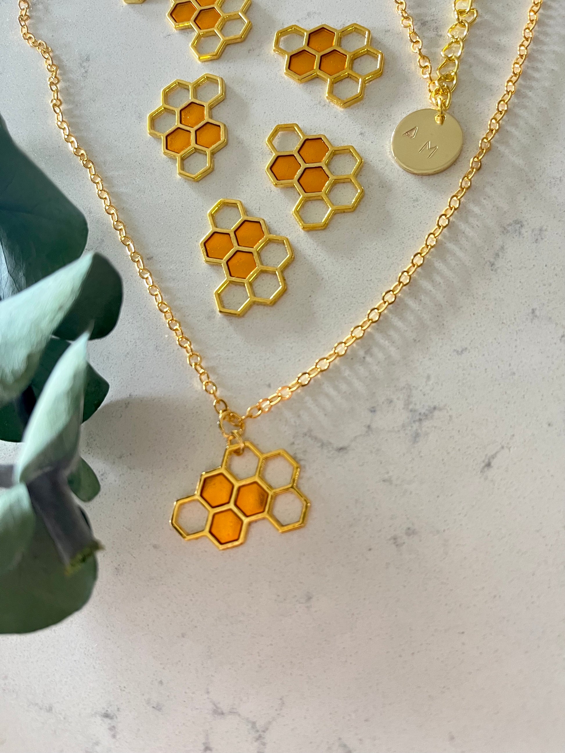 Handmade Gold Sweet As Honey Honeycomb Resin Necklace Audrey s Market