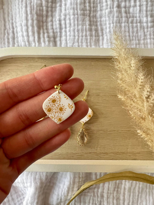 Dandelion Floral Delicate Clay Earrings