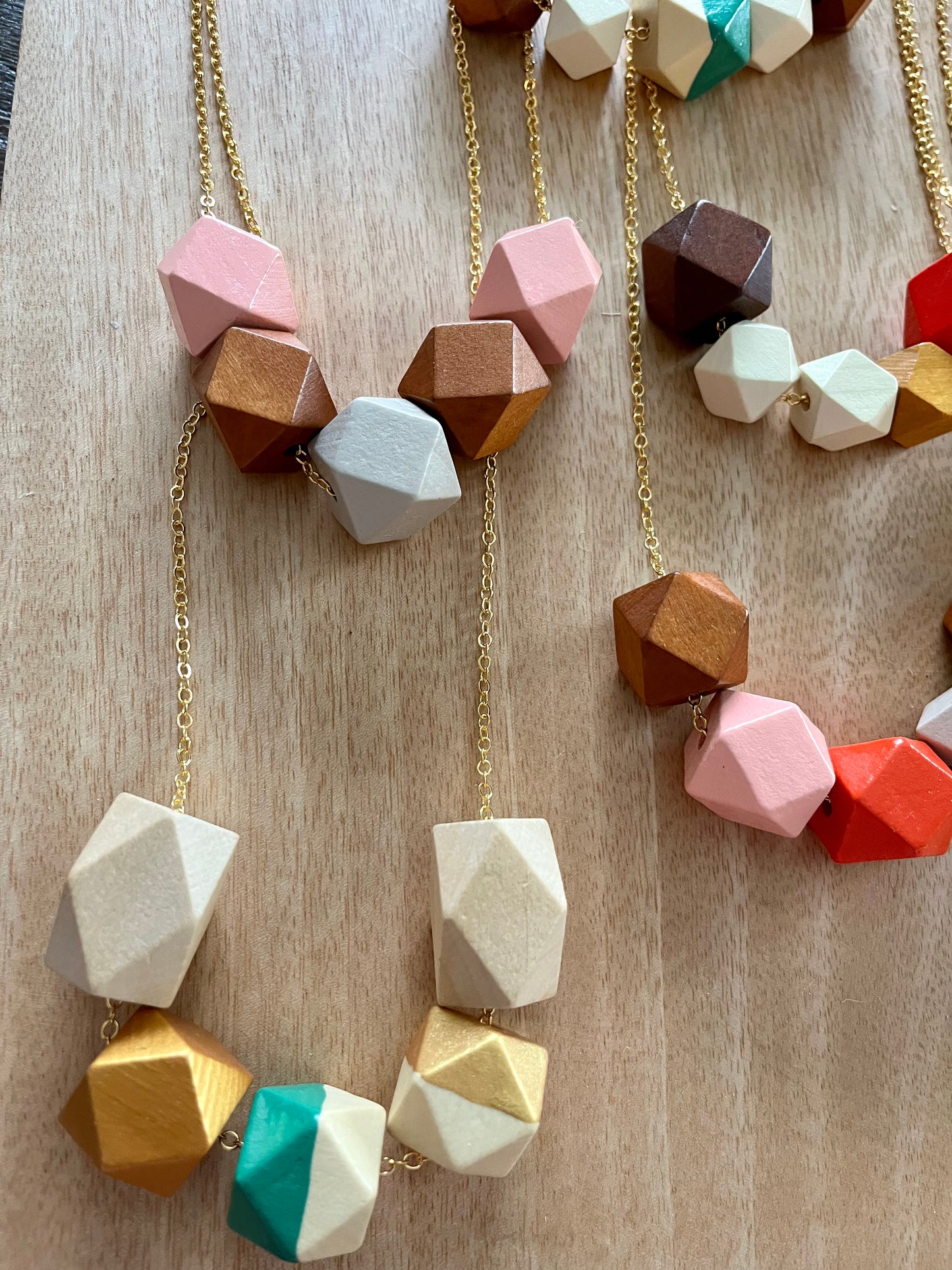 Handmade Wooden Geometric Statement Necklace With Gold Chain - The Harlow